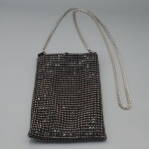 Elegant Black Beaded Small Women's Bag with cross body adjustable silver chain.